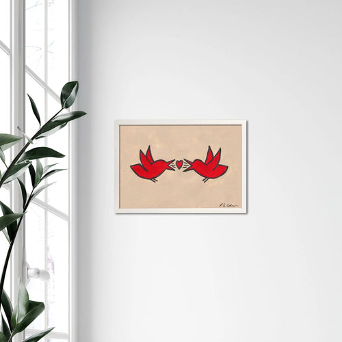 Love Birds Original Framed A4 Art Piece