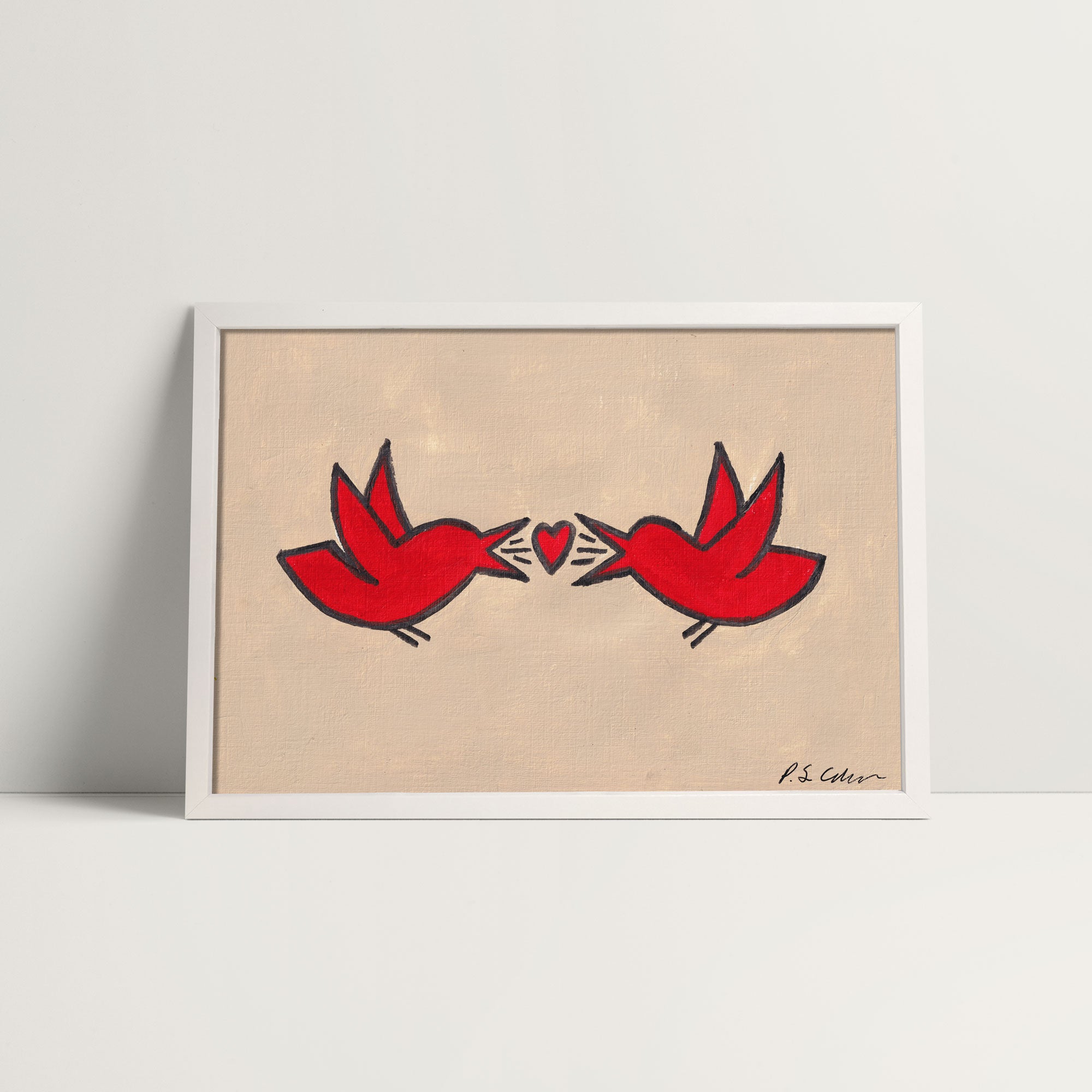 Love Birds Original Framed A4 Art Piece